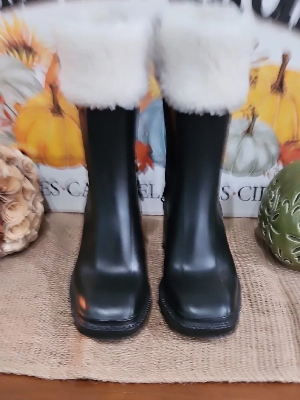 INC Women’s Black Faux-Shearling Cuff Winter Rain Boots SZ 6.5